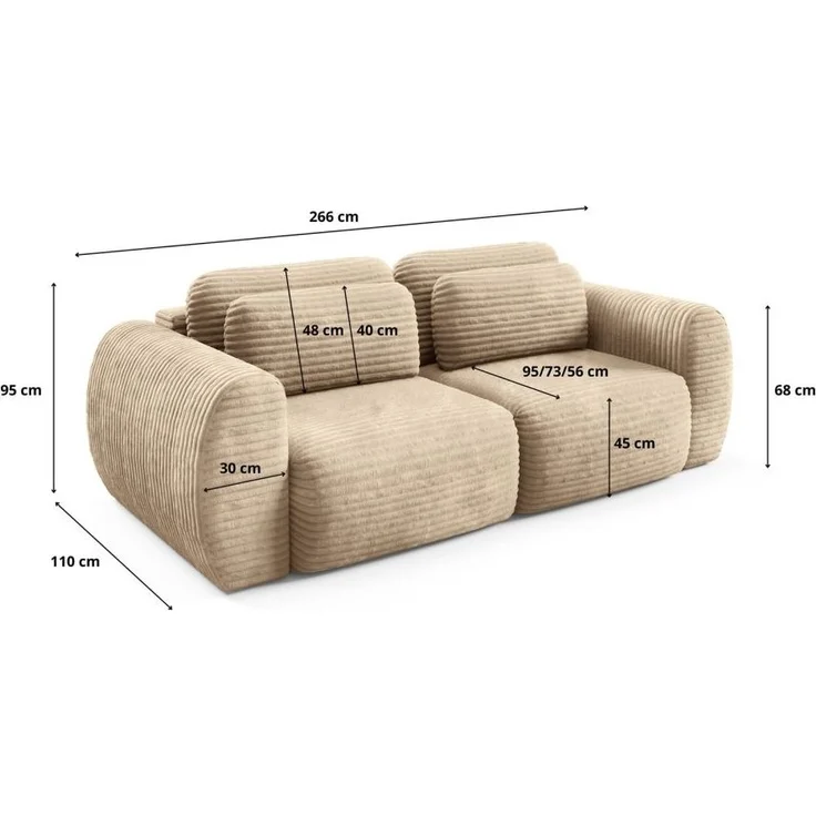Sofa 2-Sitzer mit Schlaffunktion SIMONE in Stoff Ambience Ivory – Bild 6