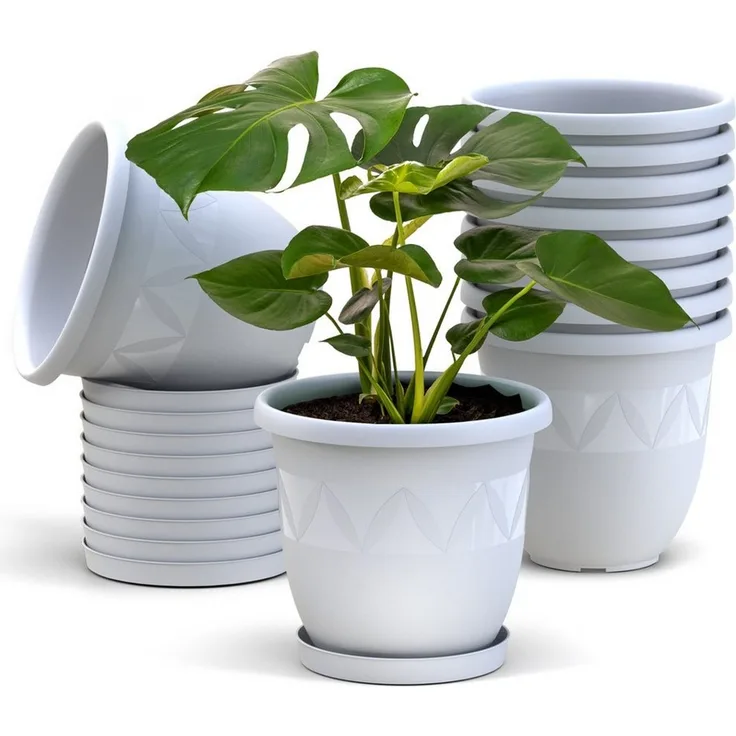 Plastard Pflanzkübel 3er, 5er, 10er Sets, Blumentopf mit passenden Untersetzer 15 - 40 cm (10 St, Blumenkübel ist Witterungs-, frost- und UV-beständig)