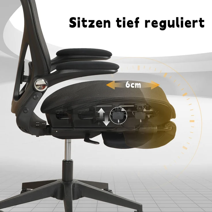 Klappbarer ergonomischer Bürostuhl, kleiner Platz-Klappstuhl mit Taillenstütze, Ganznetzschiebekissen, klappbare Armlehnen, 3D-Kopfstützen und Bürostuhl mit Arbeitspedalen,schwarz--Schwarz--129x48.5x62cm--YOUDENOVA – Bild 3