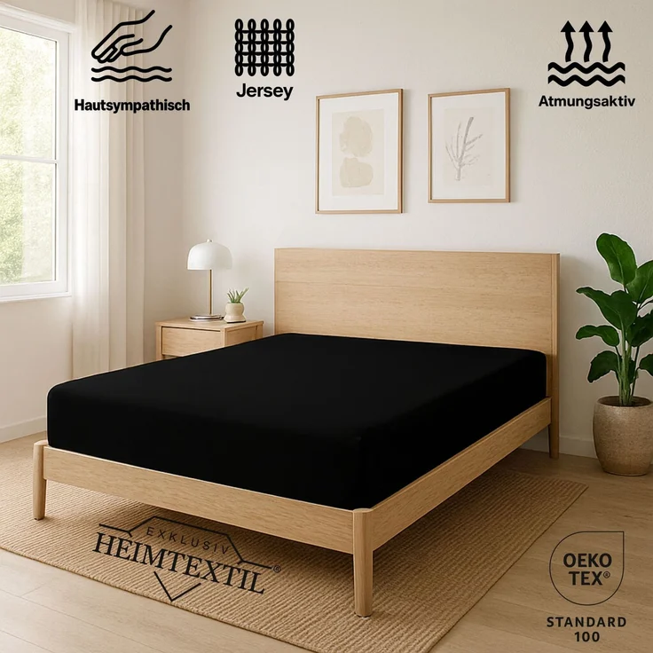 EXKLUSIV HEIMTEXTIL Jersey Spannbettlaken Premium 70 x 140 cm Schwarz 100% Baumwolle Öko - Tex Zertifiziert Bed-Sheet Bettlaken Spannbetttuch Topper Leinentuch – Bild 2