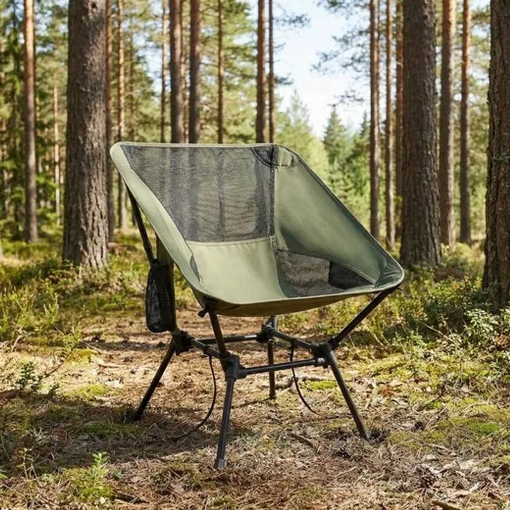 SONGMICS Faltbarer Outdoor Stuhl 2er Set, höhenverstellbarer Campingstuhl mit Stahlrahmen, 2 Seitentaschen, für Reisen, grün