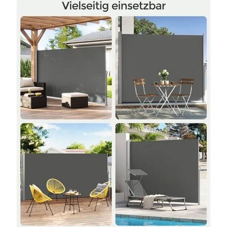 SONGMICS Seitenmarkise mit Stahl-Kasten, rostbeständig, ausziehbar, Anthrazit, 180x400 cm – Bild 5