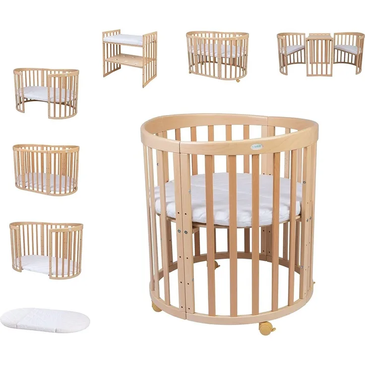 Waldin Ovales Kombibett 7-in-1 – inkl. Matratze – - Material: massiv Buchenholz - Babypark. de
