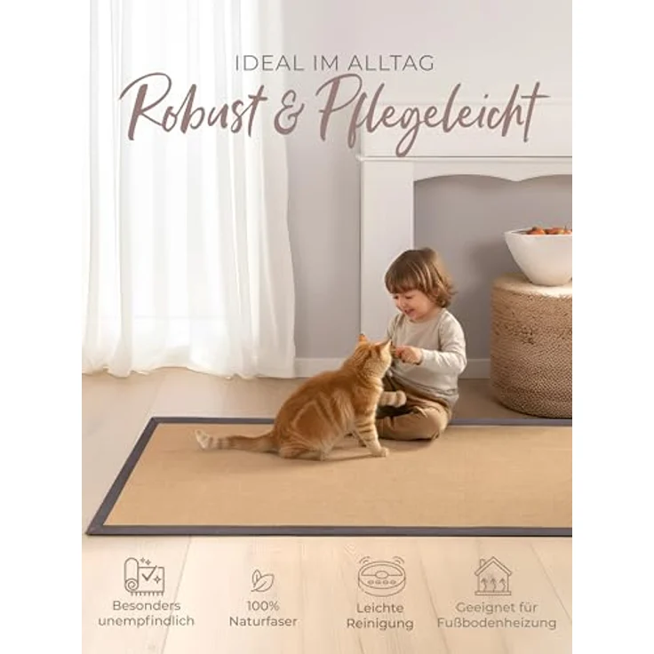carpetfine Läufer Sisal, rechteckig, Höhe: 5 mm, mit farbiger Bordüre, Anti Rutsch Rückseite – Bild 6