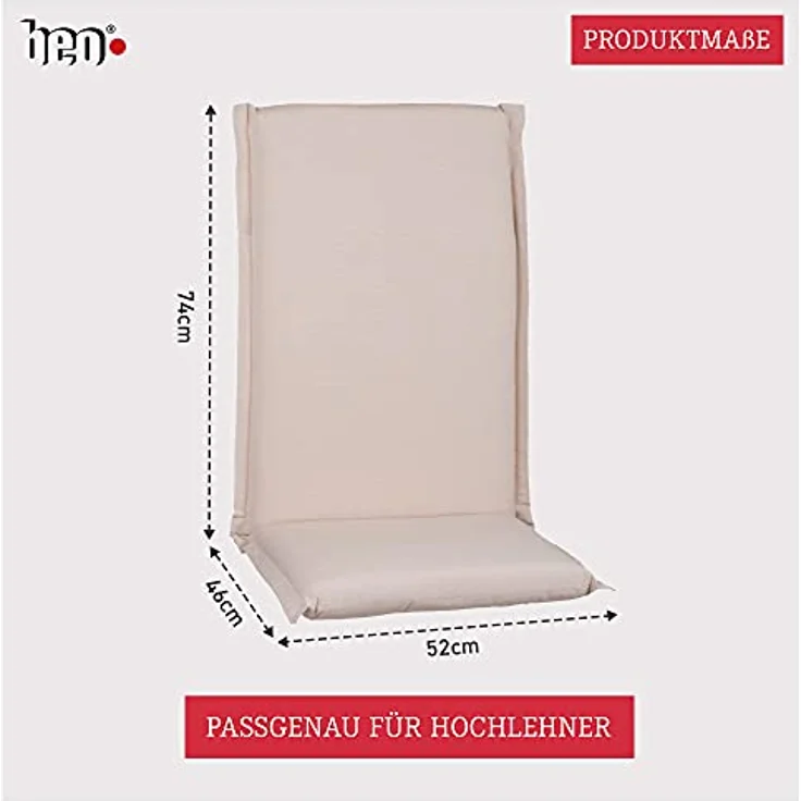 Beo Hochlehner Auflagen Waschbar Ascot | Made in EU Premium Plus Qualität | UV-beständige Gartenstuhlauflagen Hochlehner mit Reißverschluss | Atmungsaktive Stuhlauflagen Hochlehner in Beige – Bild 4