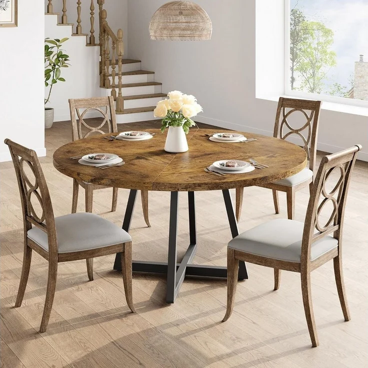 GarveeMore Esstisch Runder Küchentisch für 4-6 Personen, 120cm, Belastbarkeit bis 136 kg – Bild 1