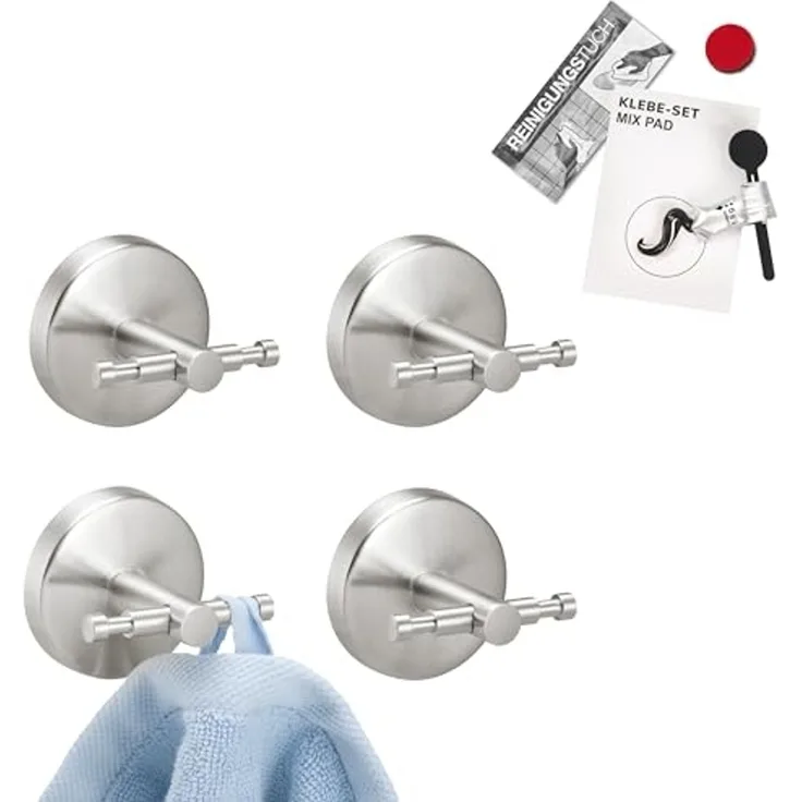 bremermann Wandhaken Bad-Serie PIAZZA - 4er Set inkl. Klebeset, aus Edelstahl