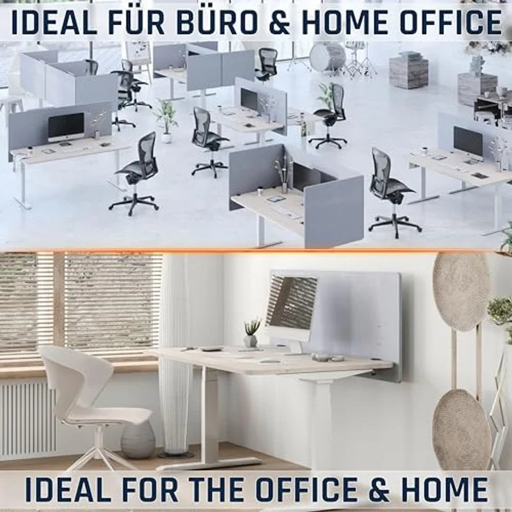 RICOO ZAP1880-G Akustik Trennwand Schreibtisch 180x80 cm Sichtschutz Schreibtisch Trennwand Filz Pinnwand Grau Geräuschdämmung Akustik Diffusor Schallschutz Büro Tischtrennwand mit Tischklemme – Bild 6