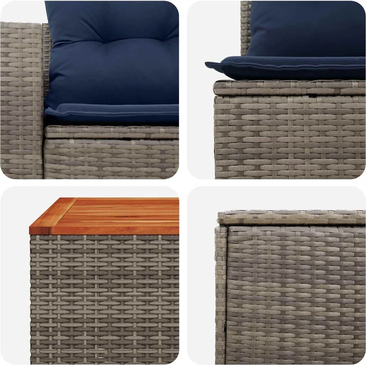 vidaXL Sofa Set 6 stk. Grau und Marineblau Polyrattan und Stahl 3447573 – Bild 9