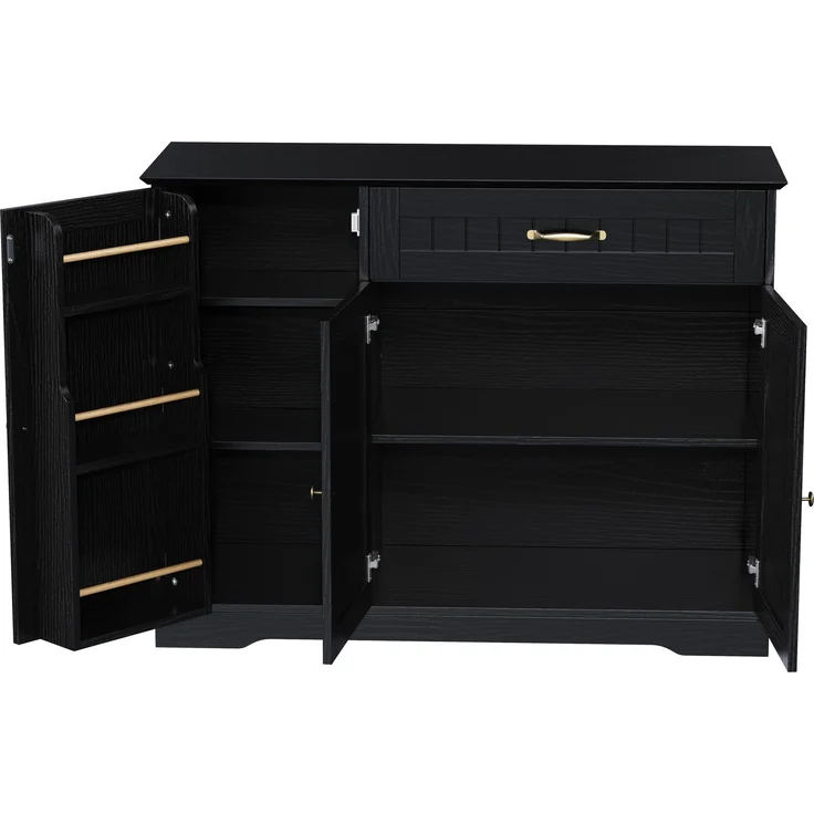 Modernes, elegantes Sideboard mit 3 Türen und einer Schublade, Buffetschrank für Esszimmer, Wohnzimmer und Diele (Schwarz) – Bild 9