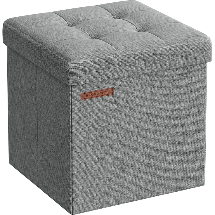 Songmics 30 cm Sitzbank mit Stauraum, klappbare Sitztruhe, Aufbewahrungsbox, Fußbank, hellgrau LSF028G02