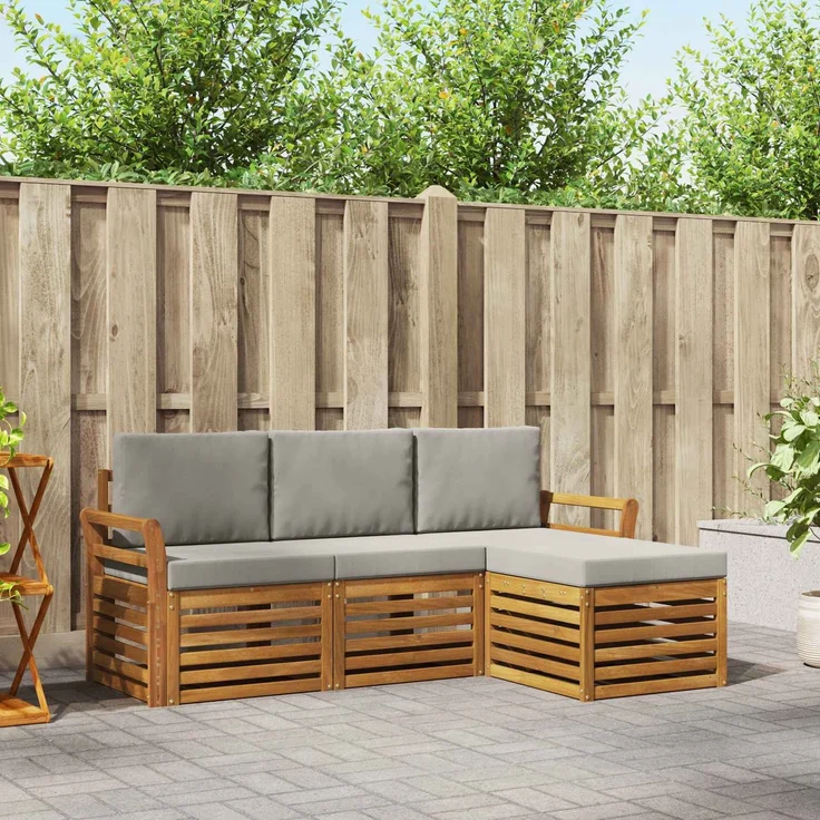 vidaXL Outdoor-Sofagarnitur 4 stk. 4-Sitzer Natur und Hellgrau 3374611 – Bild 1