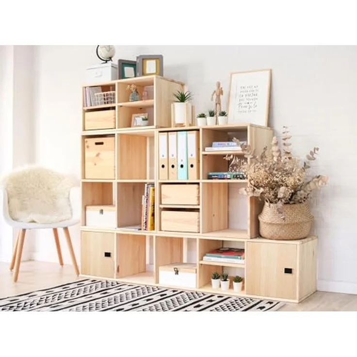 Astigarraga Kit Line Modulares rechteckiges Regal mit dynamischem Einlegeboden, Kiefernholz, 36,2 x 70,8 x 33 cm – Bild 6