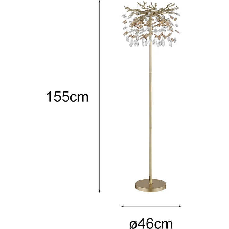 Ausgefallene Stehlampe QUEENA Gold mit Glas Kristall 2-farbig, Höhe 155cm – Bild 4