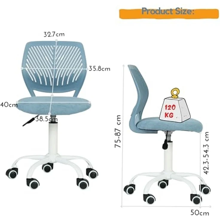 FurnitureR Blauer Schreibtischstuhl, modernes Design, robuster Kunststoff mit gepolstertem Komfortsitz, vielseitiger Gebrauch für Zuhause, Büro, platzsparend, mit Mobilitätsrollen, Geschenk für Kinder – Bild 2