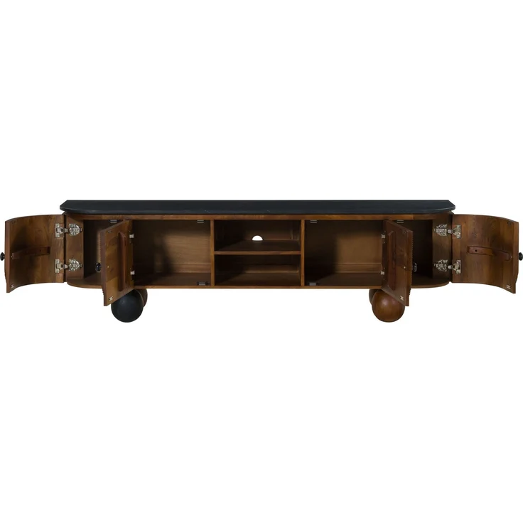 TV-Board Mango 180 x 40 x 50 dunkelbraun lackiert / Marmor schwarz FLORENZ #200 – Bild 2