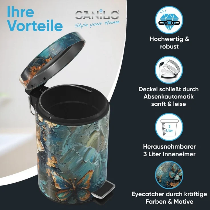 Sanilo Kosmetikeimer mit Motiv, viele schöne Bad Mülleimer zur Auswahl, 3 Liter, Abfalleimer mit Absenkautomatik & Innenbehälter