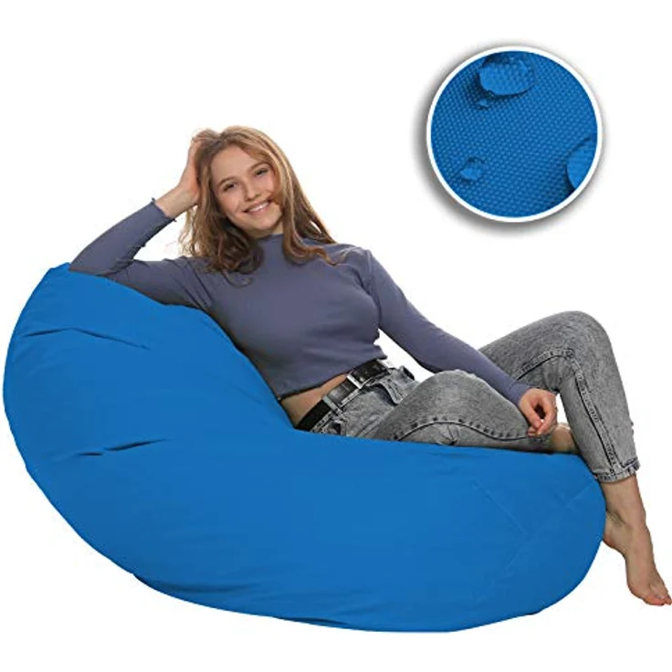 HomeIdeal - Sitzsack XXL Bodenkissen für Erwachsene & Kinder - Geeignet für Gaming oder Entspannen - Indoor wie Outdoor da er Wasserfest ist - mit EPS Perlen, Farbe:Königsblau, Größe:XXL – Bild 10
