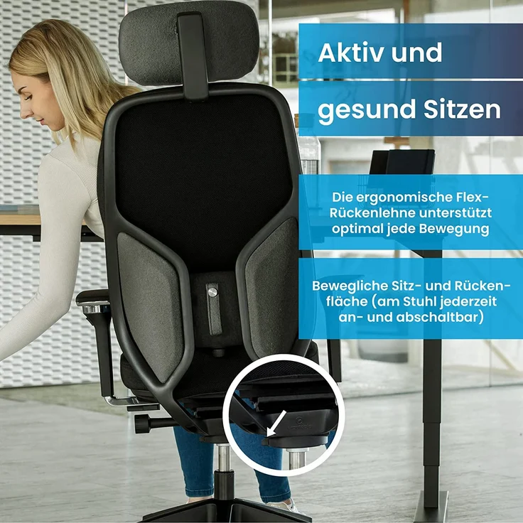 Ergotopia® MasterBack Executive ergonomischer Bürostuhl mit 3D Neigungsmechanik - Premium Schreibtischstuhl Made in Germany mit Lordosenstütze, Synchronmechanik & verstellbaren 5D Armlehnen – Bild 5