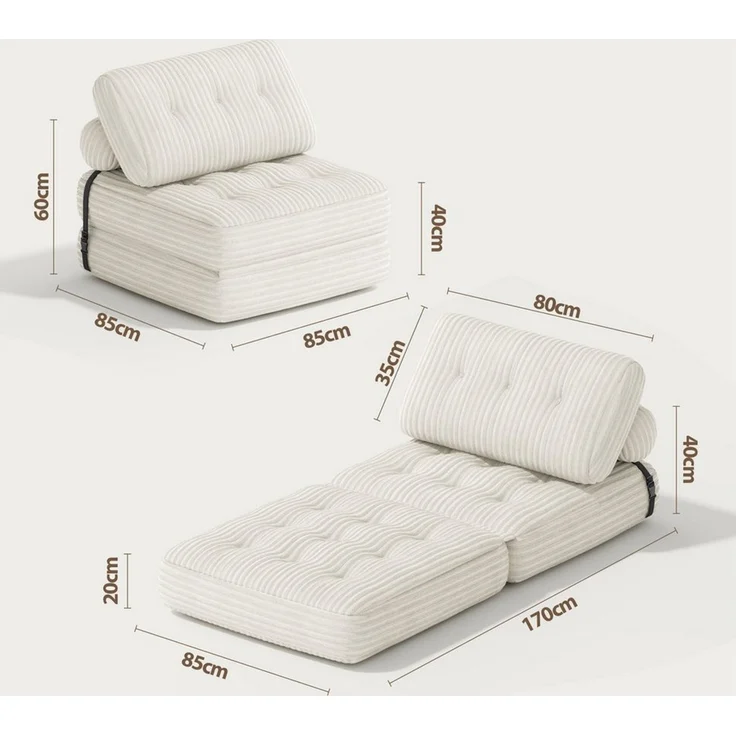 Blishom 1,5-Sitzer Faltbares Schlafsofa aus Cord, 2-in-1, Liegefläche 170 x 85 cm, Kompakter Sitzplatz und Gästebett für kleine Räume – Bild 2