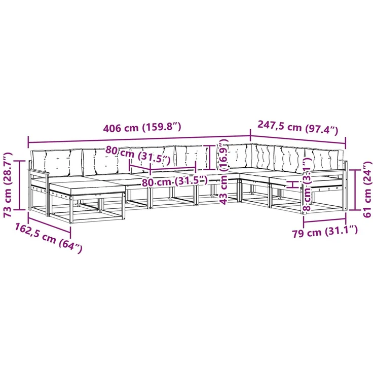 vidaXL Outdoor-Sofagarnitur 8 stk. 8-Sitzer Weiß und Hellgrau 3386855 – Bild 9