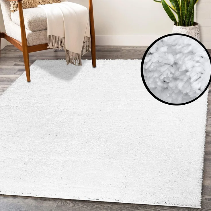 Teppich Läufer Hochflor Shaggy - 80x300cm Läufer - Weiß Einfarbig Wohnzimmer Uni Flauschig Modern Boho Deko Teppiche Weich Schlafzimmer – Bild 6