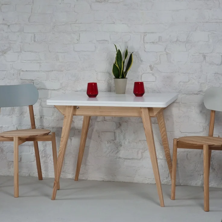 Ragaba rechteckiger ausziehbarer Tisch, MDF & Massives Eschenholz, 90x65 cm, Weiß – Bild 3