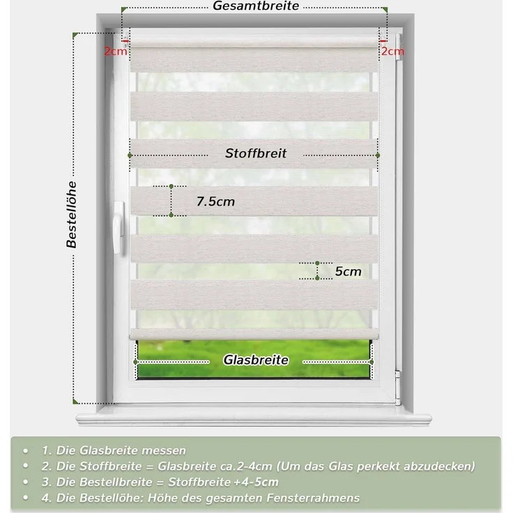 Deswell Doppelrollo Klemmfix ohne Bohren Leinen B45 x H220 cm (Stoffbreite 41cm) Rollos für Fenster ohne Bohren für Fenster mit Lichtdurchlässig & Verdunkelnd/Höhe Stufenlos Verstellbar – Bild 4