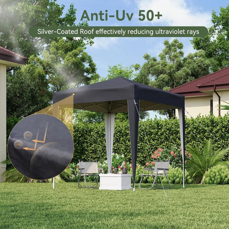 Aoxun Pop Up Pavillon 2x2m Wasserdicht, Metallrahmen-Schutzzelt, Höhe Verstellbar, Faltpavillon 2x2 mit Tragetasche für Camping Party, Grau – Bild 3