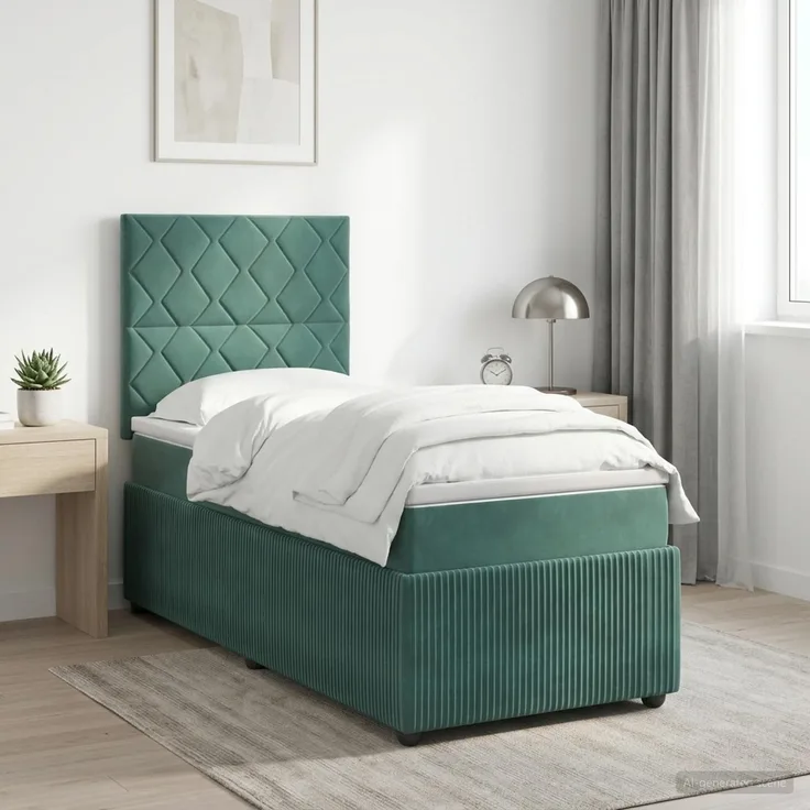 vidaXL LED Boxspringbett mit Matratze Dunkelgrün 90 x 200 cm Samt 3456002