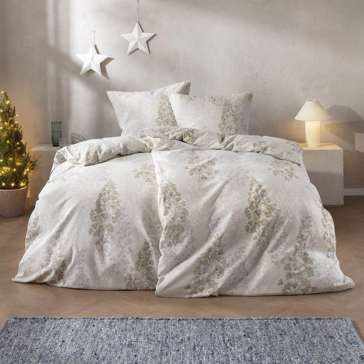 Estella Samt + Seide Flanell Bettwäsche 155x220 Merano natur Blätter 5475-230 – Bild 5