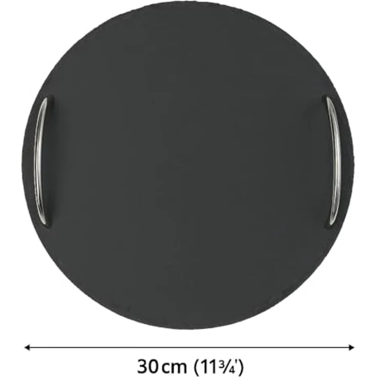 hausleben Servierplatte Schiefertablett mit 2 Metallgriffen – Ø 30 cm, (1-tlg), Servierbrett aus Naturstein für stilvolles Anrichten & Dekorieren – Bild 5