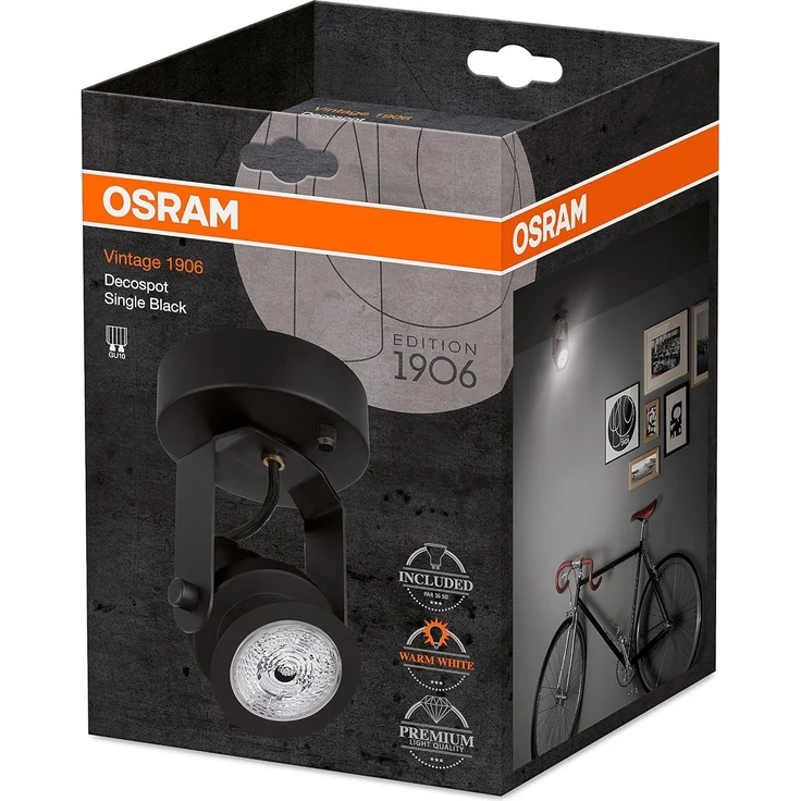 Osram Vintage Edition 1906, Decospot Single, Schwarz, Wand- und Deckenleuchte, IP20, inklusive Leuchtmittel, Aluminiumgehaeuse – Bild 7