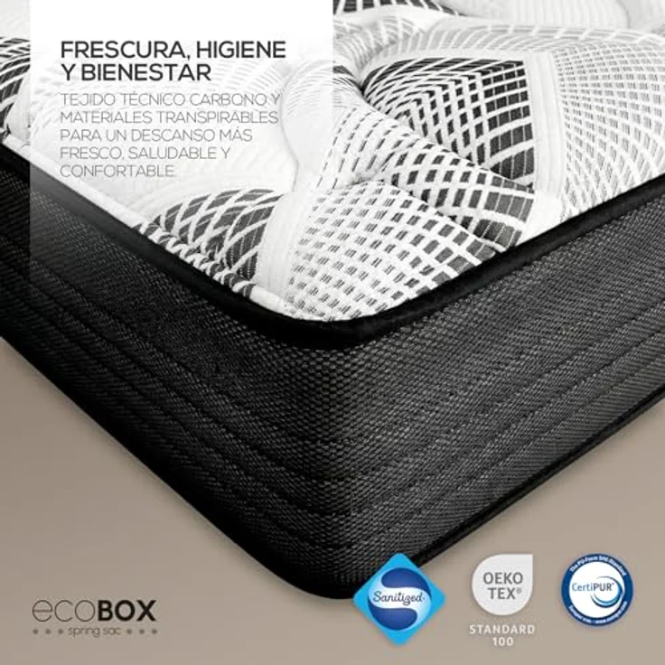 DUÉRMETE ONLINE - Viskoelastische Hybrid-Matratze Eco Box mit Federkernen, optimaler Komfort, mittlere Härte, Antibakteriell und hypoallergen, 135 x 180 cm – Bild 6