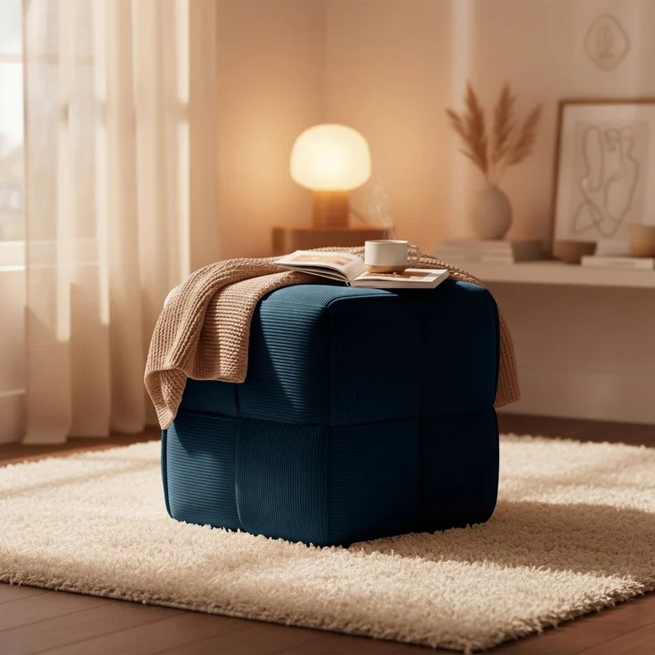 CLP Sitzhocker Forinta, hochwertiger Cordstoff, moderner Stil, bequem und elegant,Farbe:dunkelblau – Bild 2