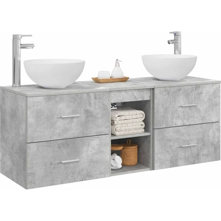 vidaXL Badezimmerschrank-Set 3 stk. Betongrau 129 x 35 x 80 cm 3405790 – Bild 3
