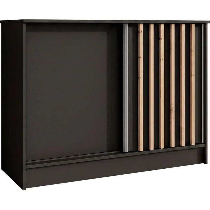 Beautysofa Kommode mit 2 Schiebetüren HORIZON (in 100 cm, 120 cm oder 160 cm, verschiedene Farben: Eiche Artisan, Schwarz, Weiß, Kaschmir), mit dekorativen Lamellen – Bild 2