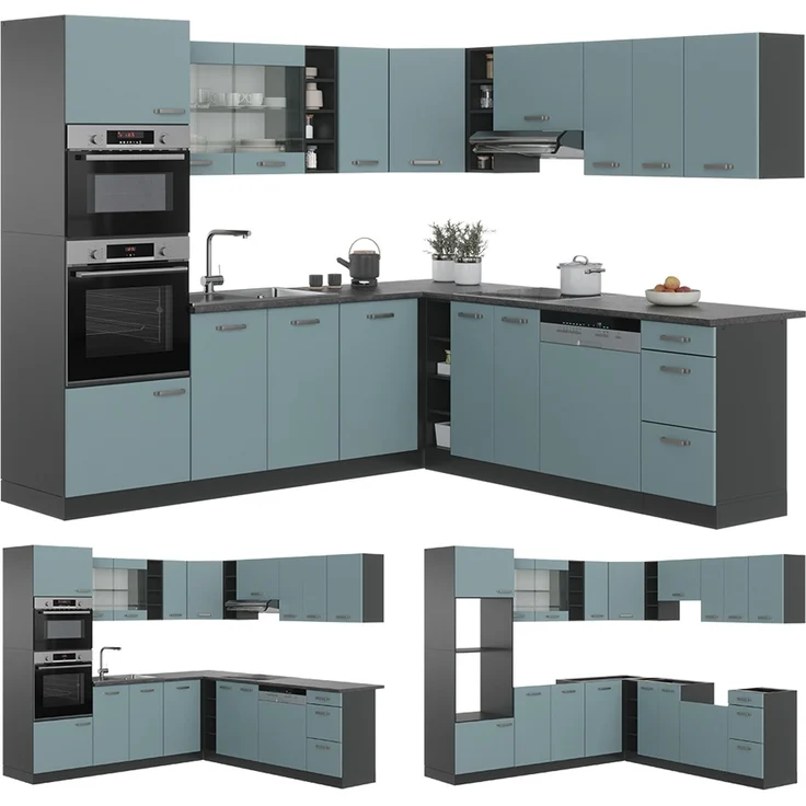 Eckküche R-Line Blau-Grau/Anthrazit 247 x 237 cm, AP Marmor Vicco – Bild 6