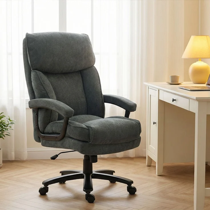 MELAYR, Großer hoher Bürostuhl, 200 kg Tragekapazität, robuste Konstruktion, weicher Bezug, Grau, 68.5 x 79 x 125 cm – Bild 4
