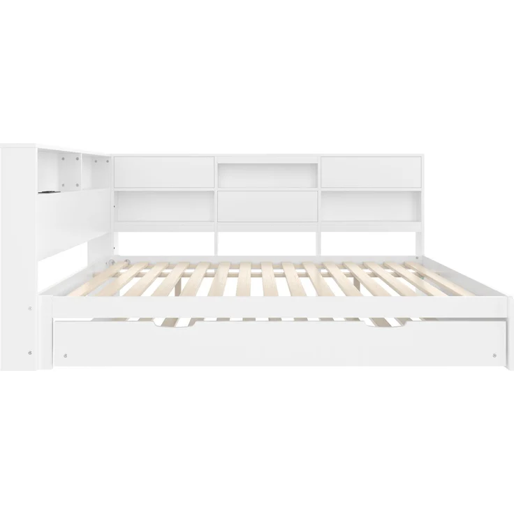 ZUBALIYA Tagesbett 140x200 cm, mit Ausziehfunktion für zusätzliche Liegefläche, mit USB - Ladeanschluss am Bett, mit integrierter Steckdose, Weiß – Bild 18