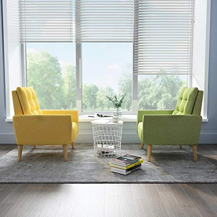Mondeer Sessel, Sessel ​mit Armlehnen Massivholzbeine Modern Einfach für Schlafzimmer Wohnzimmer Balkon Büro, D72 x W72 x H81 cm, Gelb – Bild 9