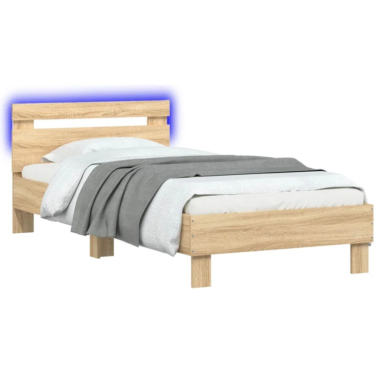 vidaXL Bettrahmen mit LED-Lichtleisten Sonoma-Eiche Holzwerkstoff 8008989 – Bild 2