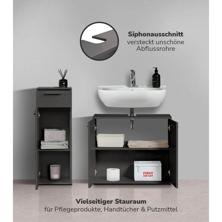 mokebo Badmöbel-Set Der Steuermann, (2-teilig), Unterschrank & Beistellschrank fürs Bad in Schwarz – Bild 2