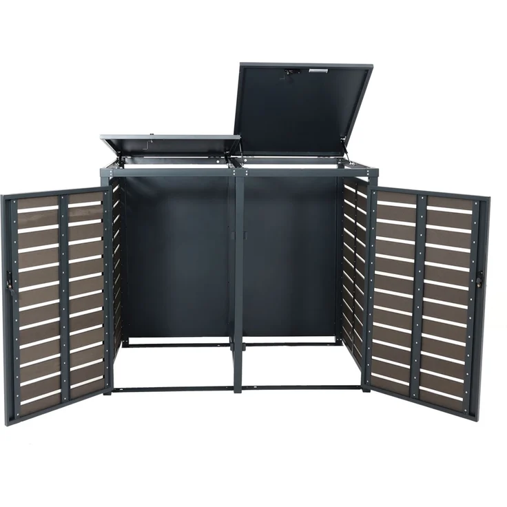2er Mülltonnenverkleidung HWC-K14, Mülltonnenbox Mülltonnenabdeckung, 119x134x84cm WPC Metall 78kg ~ anthrazit – Bild 6