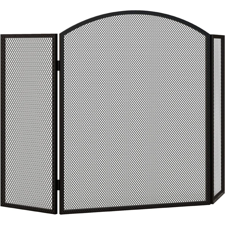 JARDJ Dreiteiliger, faltbarer Kaminschutz mit Stahlrahmen, 96x62 cm, Schwarz – Bild 2