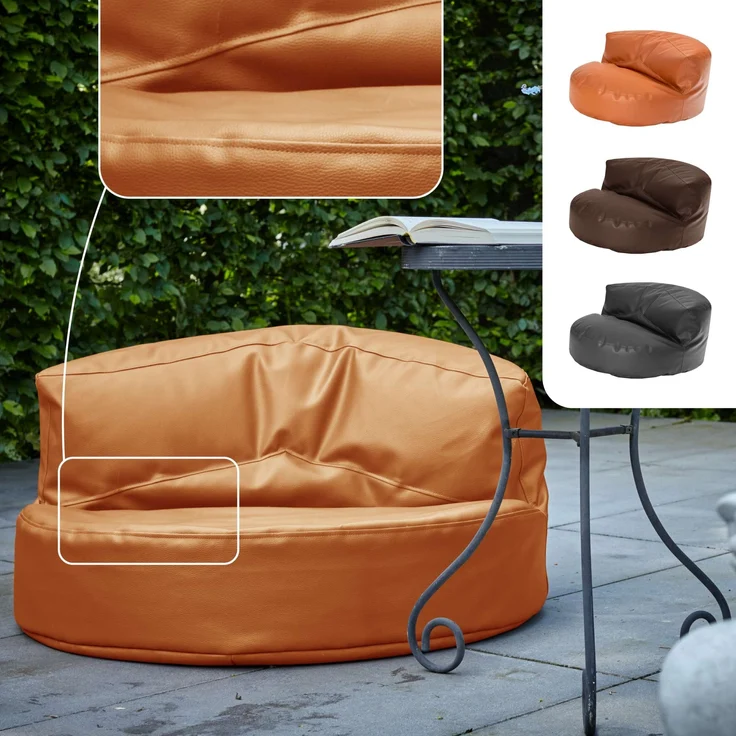 Green Bean Sitzsack Sofa aus Kunstleder mit EPS Perlen Füllung - Lounge im Sitzsack-Design 90 x 50 cm mit ergonomischer Rückenlehne - Cognac – Bild 2