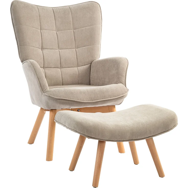 DESVIAE Sessel-Set 2-tlg. mit Hocker, Polyesterbezug und Buchenholzbeinen, Khaki, Sessel 80x101x72 cm – Bild 2