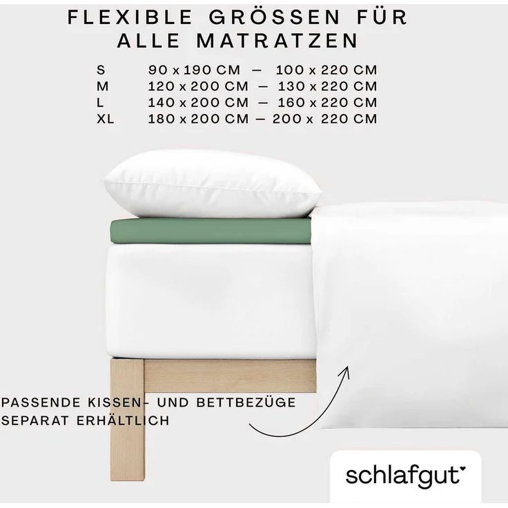 Schlafgut 'PURE TOPPER' Spannbettlaken, für Topper bis 10 cm Höhe, Green Mid, XL 180x200 cm - 200x220 cm, 100% Bio-Baumwolle – Bild 3