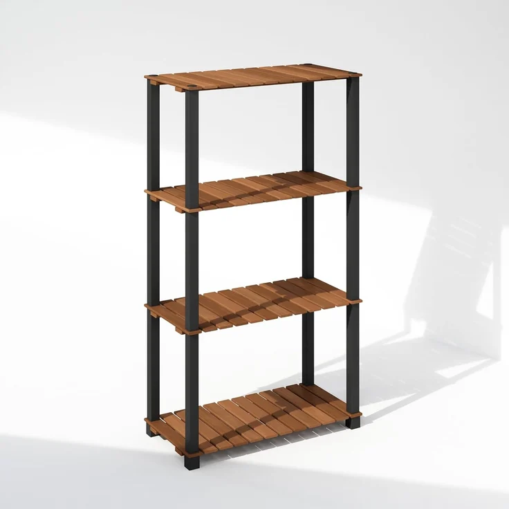 Furinno Turn-N-Tube Ausstellungsregal, 4-stufiges Aufbewahrungsregal, Bücherregal, Eckregal mit Holzlatten, für Innenbereich, Außenbereich, Wohnzimmer, Helles Holz – Bild 5