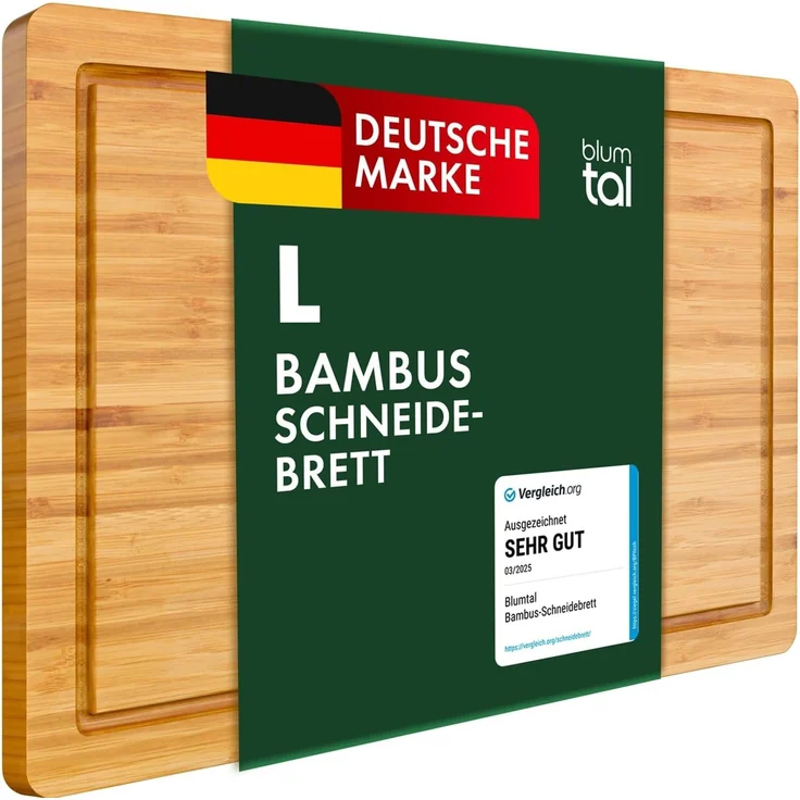 Blumtal Schneidebrett 100% Bambus antiseptisches, 2cm dickes massives Brett, Holz, Bambus, massiv mit praktischer Saftrille